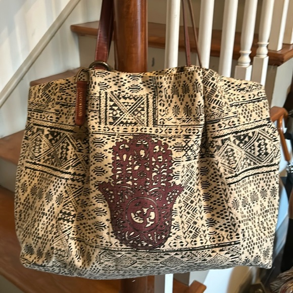 Lucky Brand Vintage Cotton & Linen Blend Tote Bag w Leather straps - Picture 6 of 11